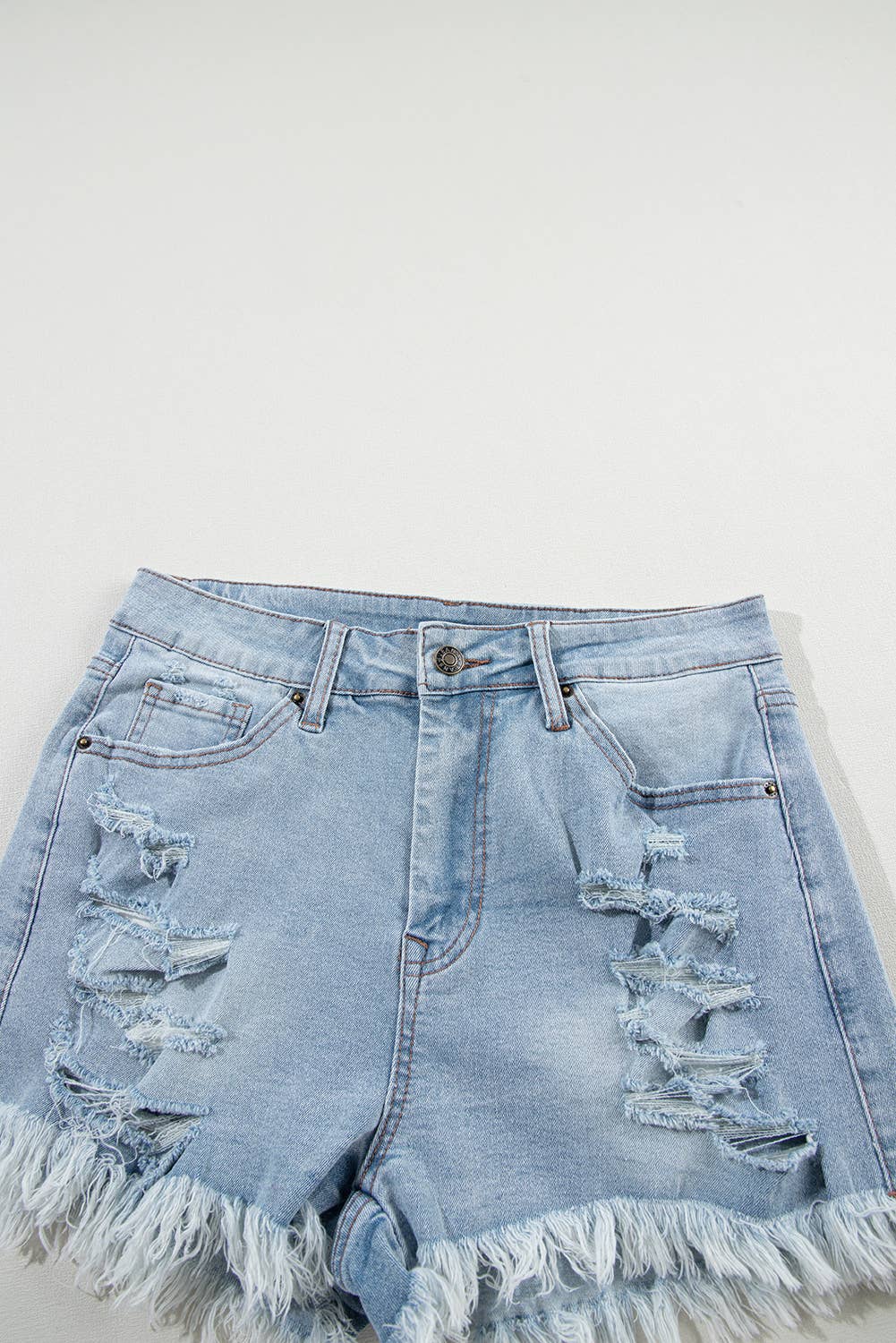 Women Distressed Raw Hem High Waist Denim Shorts | 6-16