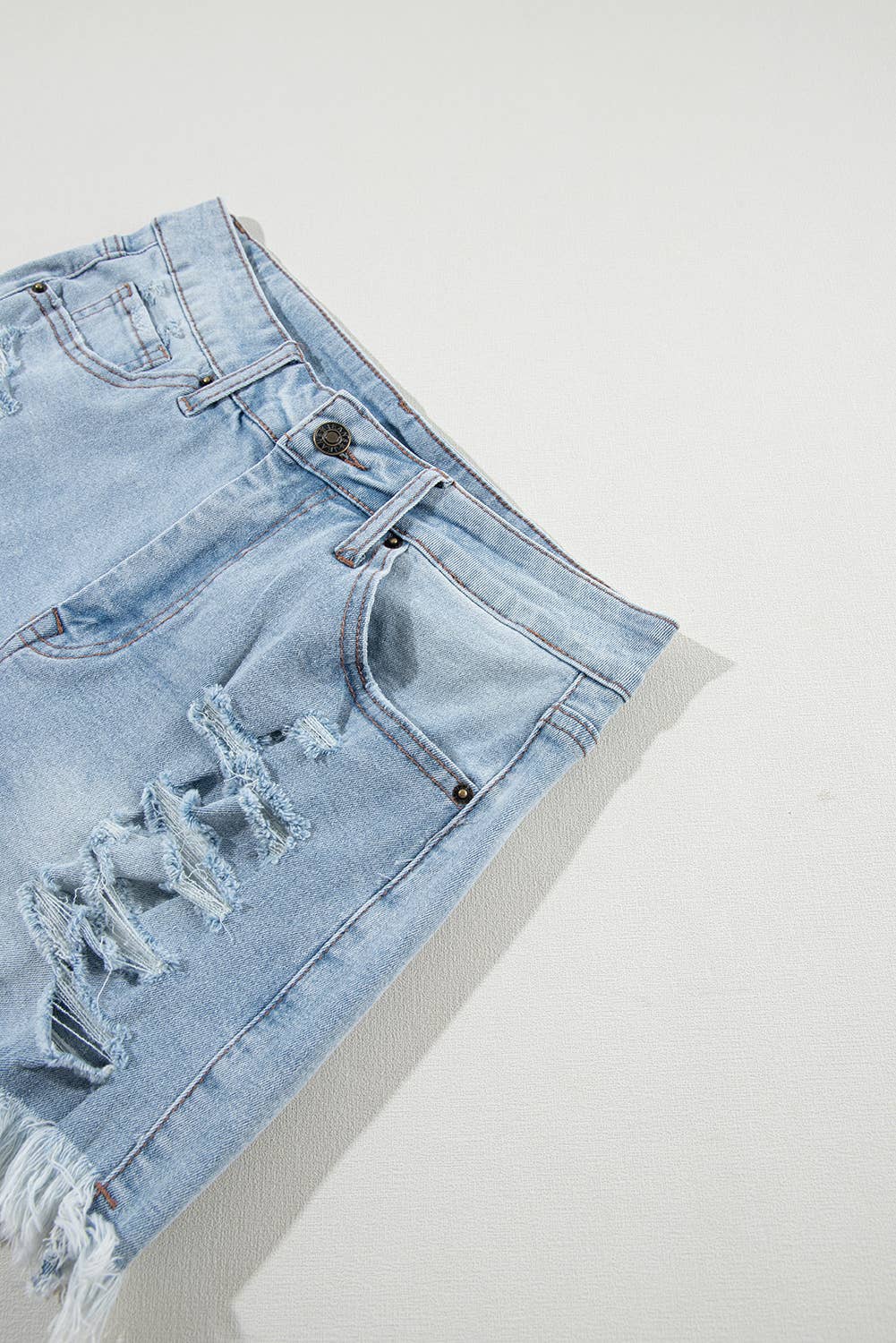 Women Distressed Raw Hem High Waist Denim Shorts | 6-16