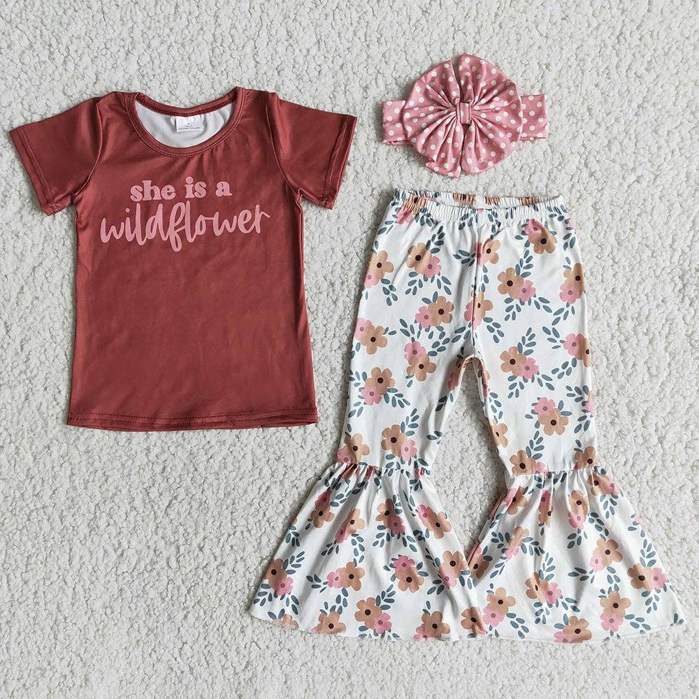 She is a wild flower baby girls bell outfits clothing sets-(