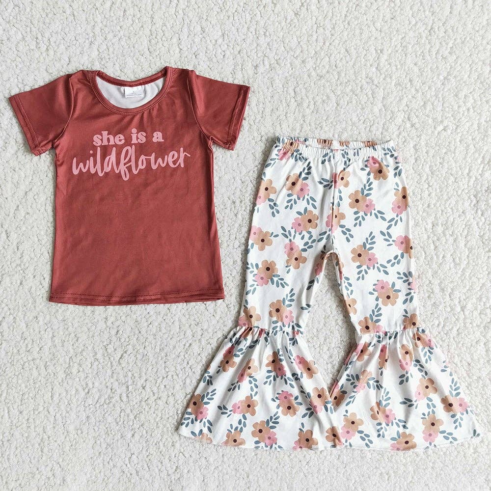 She is a wild flower baby girls bell outfits clothing sets-(