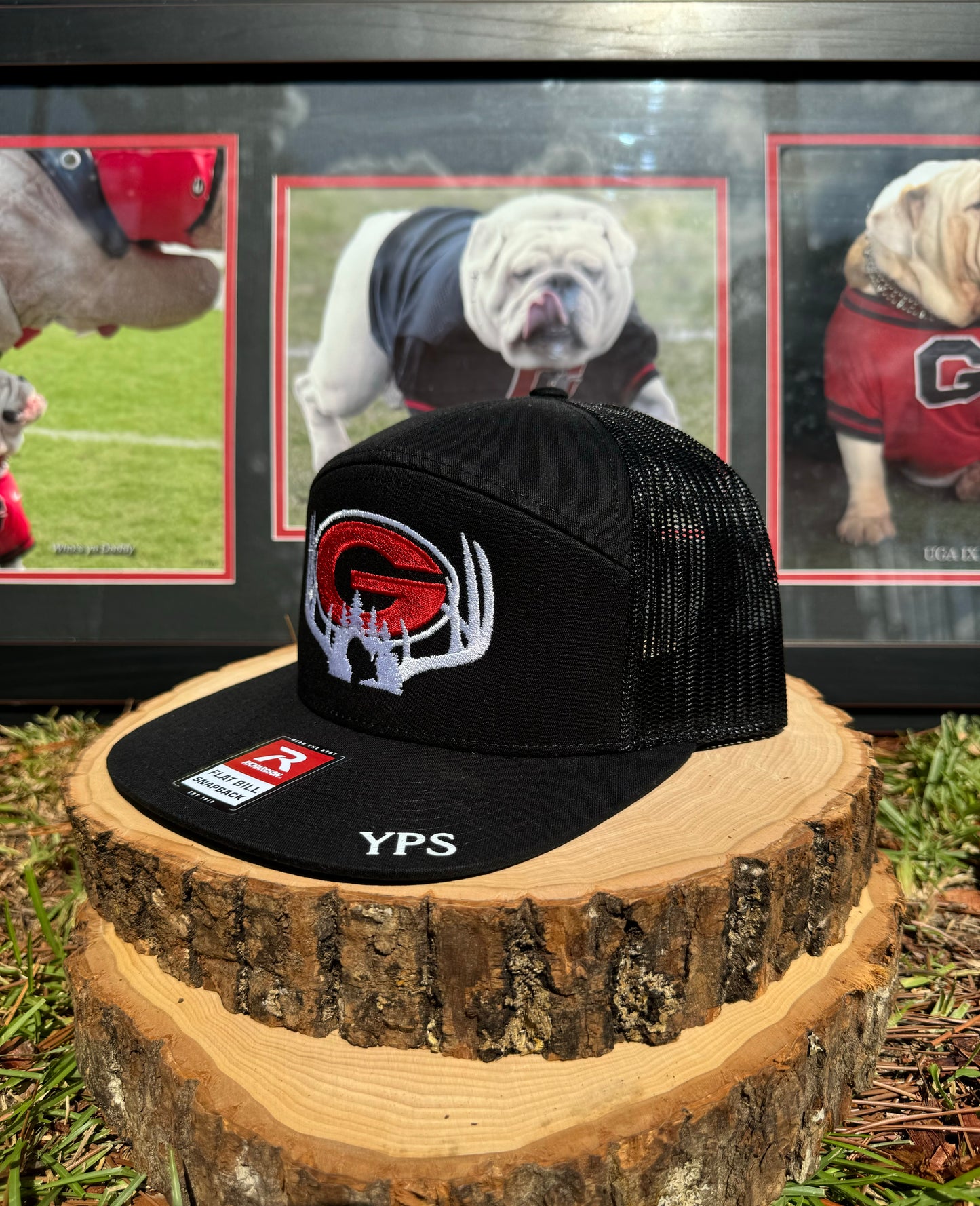 Richardson Flat Bill Snap Back UGA Logo Hat Solid Black