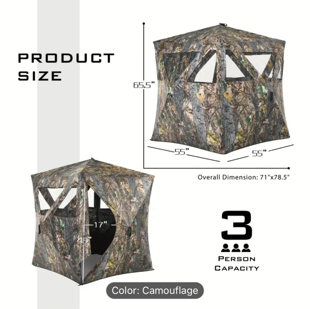 3 Person Portable Pop-Up Waterproof Camouflage Ground Blind