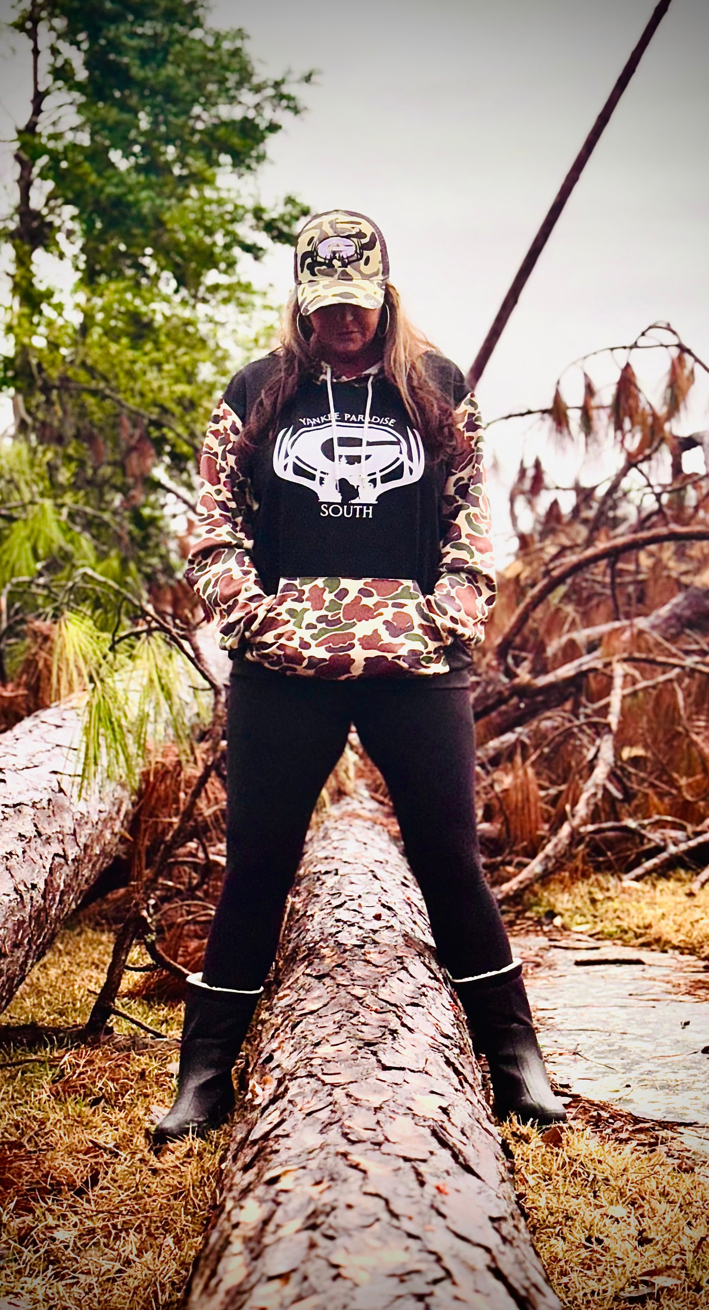 Camo/Black Hoodie With Logo Lightweight