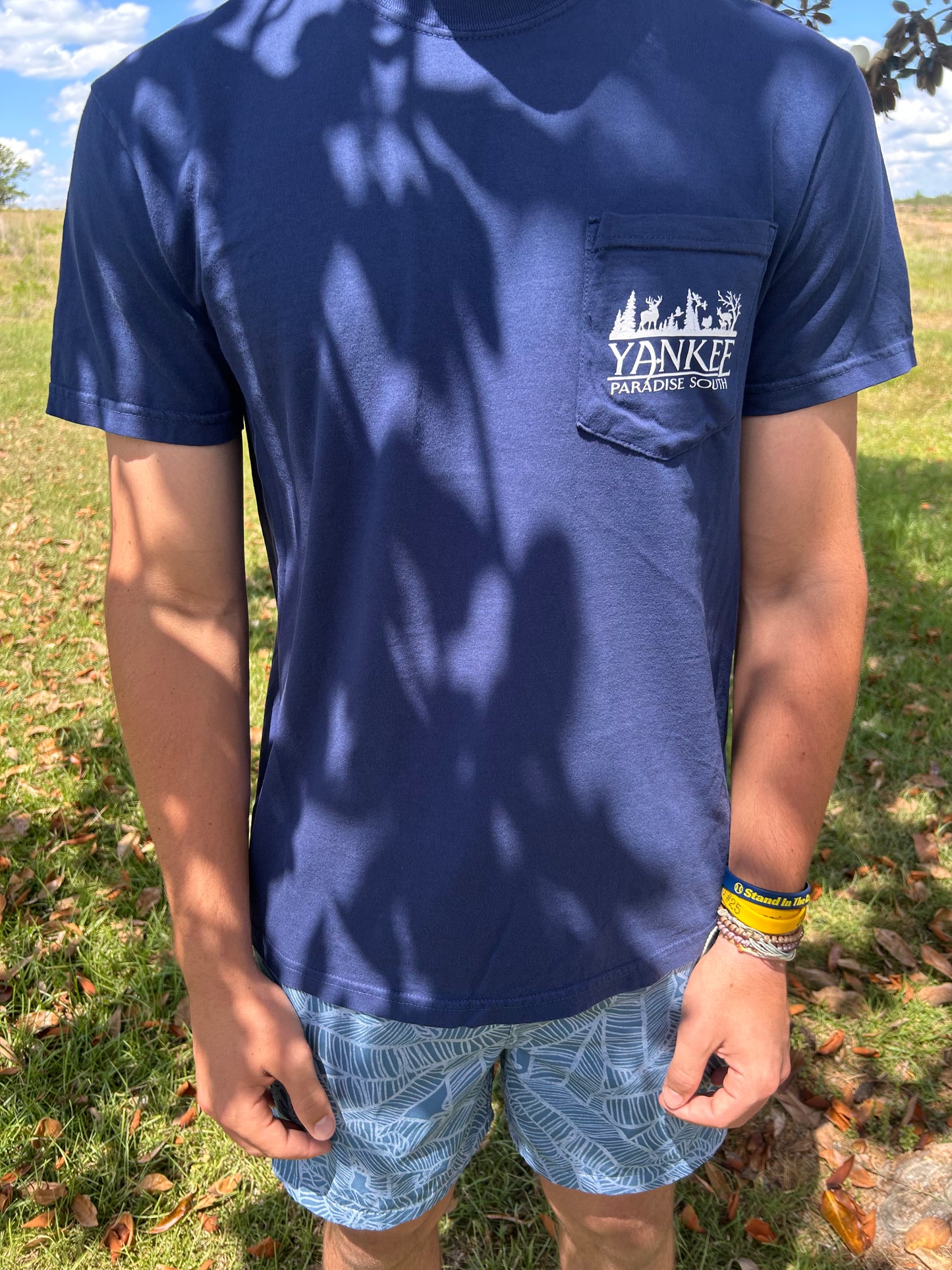 “I Dove This Life” navy blue comfort color tee with logo on pocket