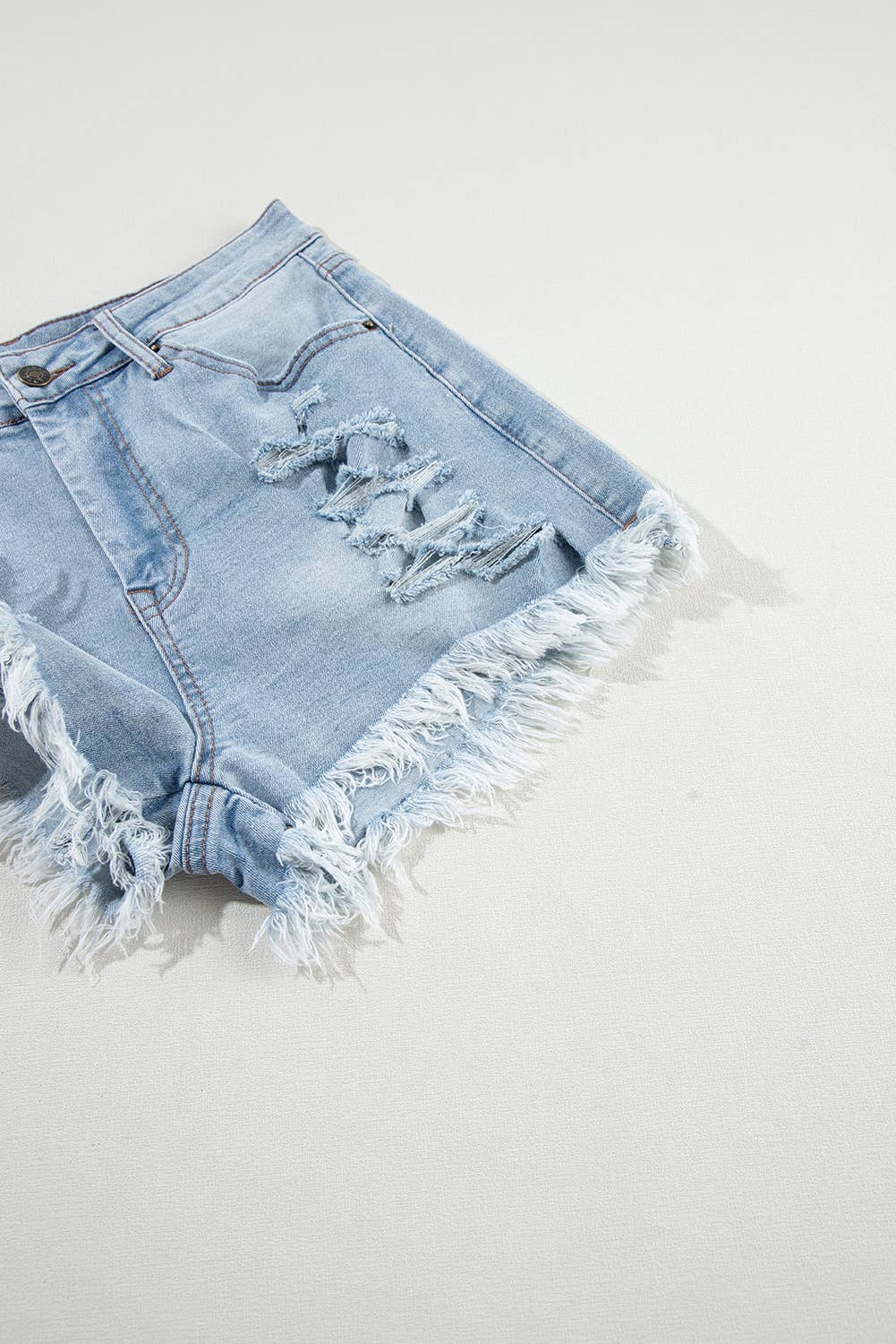 Women Distressed Raw Hem High Waist Denim Shorts | 6-16