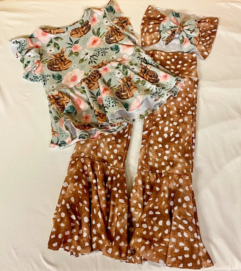 Baby girls deer tunic bell pants sets(can choose headband here)