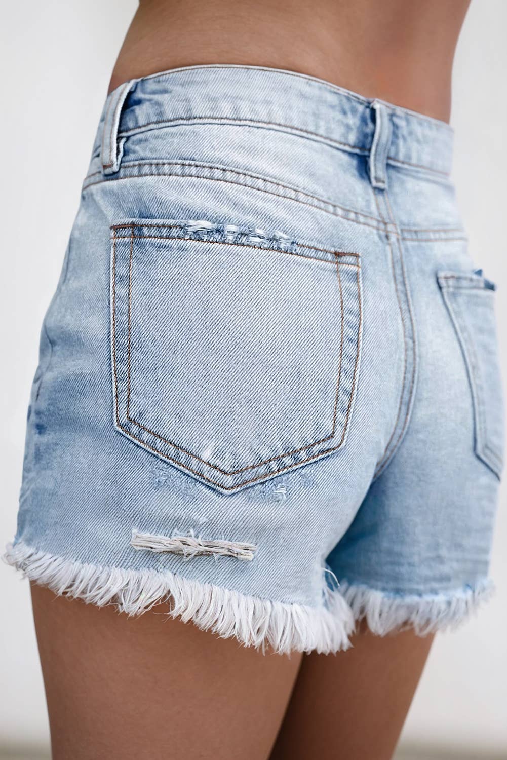 Women Distressed Raw Hem High Waist Denim Shorts | 6-16