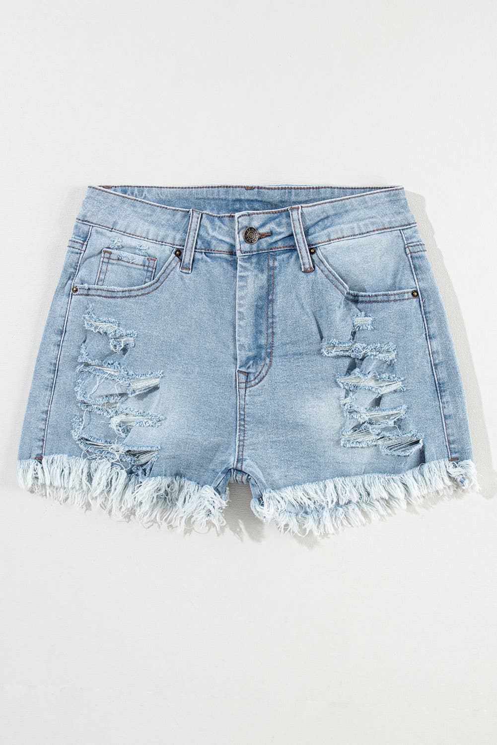 Women Distressed Raw Hem High Waist Denim Shorts | 6-16