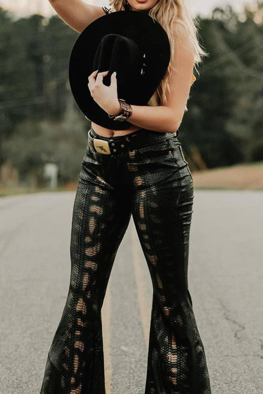 Snake Textured Tight Bell Pants