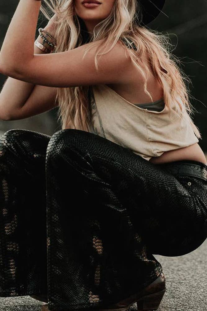 Snake Textured Tight Bell Pants