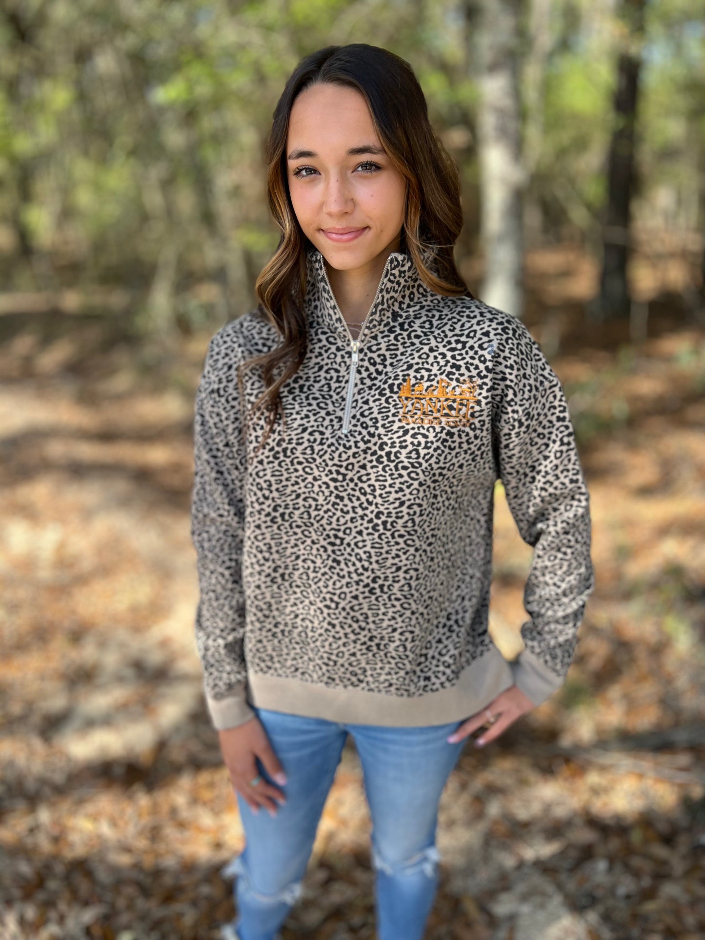 Quarter Zip Leopard Sweatshirt Apparel