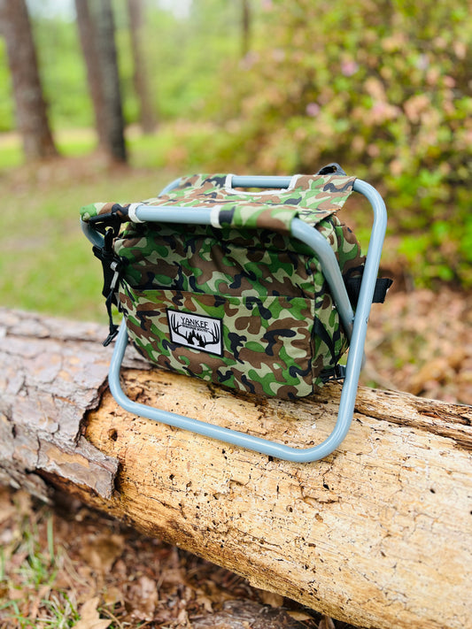 Camouflage folding cooler/coozie chair