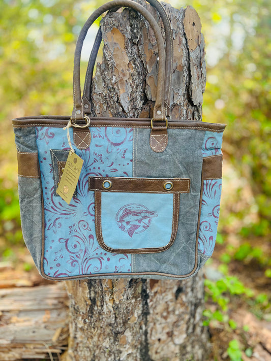 Blue and Brown Fish Canvas Tote Accessories