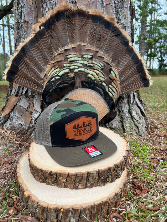 Richardson Flat Bill SnapBack Camo Brown Patch Hat