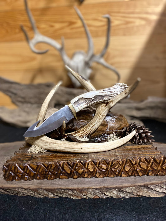 “Georgia Buck Hooker” custom 4”knife and display by Antlere’d Designs